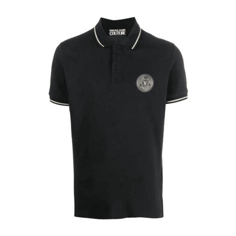 Versace Jeans Couture Cotton Gold Badge Black Polo Shirt